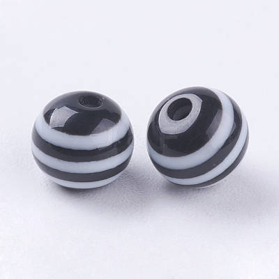 Round Striped Resin Beads X-RESI-R158-6mm-11-1