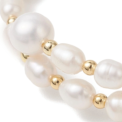 Natural Cultured Freshwater Pearl & Brass Beaded Bangles for Women BJEW-JB13341-1