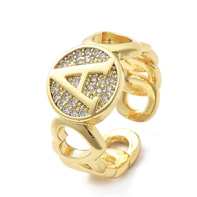 Brass Micro Pave Clear Cubic Zirconia Ooen Cuff Rings for Women RJEW-K289-02G-1