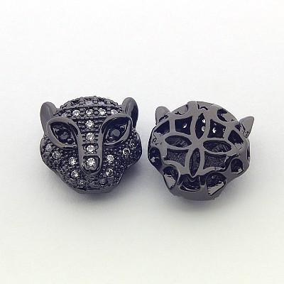 Brass Micro Pave Cubic Zirconia Leopard Beads ZIRC-L007-41-1