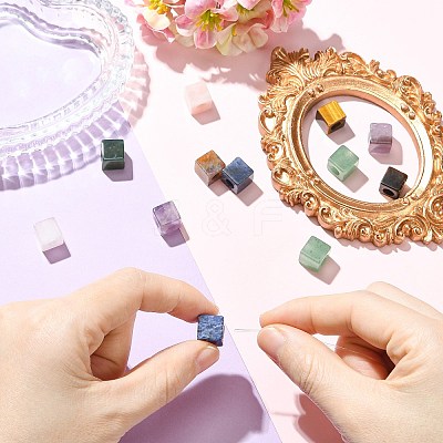 12Pcs 6 Styles Natural Indian Agate & Rose Quartz & Tiger Eye & Amethyst & Green Aventurine & Sodalite European Beads G-CJ0001-84-1