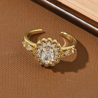 Brass Micro Pave Cubic Zirconia Cuff Open Rings RJEW-C163-19G-1