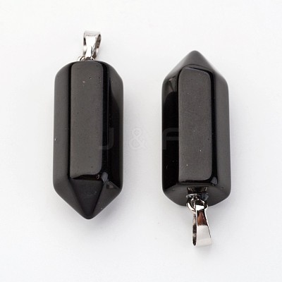 Brass Natural Obsidian Pendants X-G-O160-03G-1