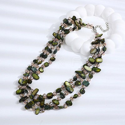Boho Glass & Dyed Natural Shell Beaded Chips 3 Layer Necklaces for Women NJEW-H047-01A-1