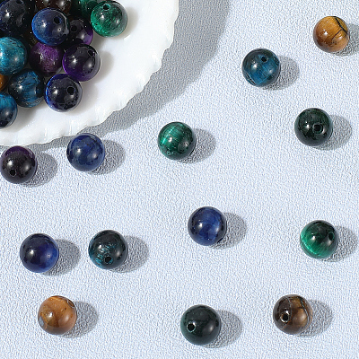 60Pcs 5 Colors Natural Tiger Eye Beads G-PA0001-11-1