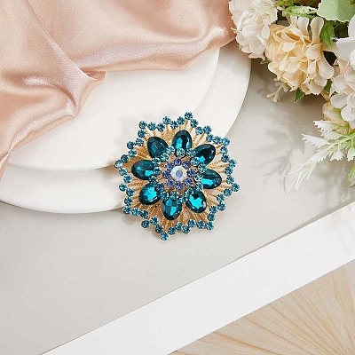 Flower Alloy Rhinestone Brooches for Backpack Clothes JEWB-WH20011-02E-1