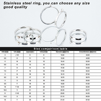 10Pcs 5 Style 304 Stainless Steel Finger Ring Settings STAS-UN0031-53-1