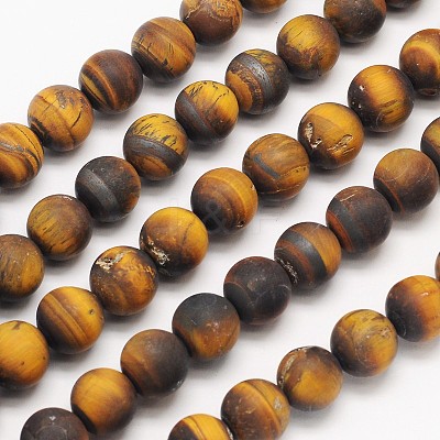 Yellow Tiger Eye Frosted Round Bead Strands G-N0166-45-6mm-1