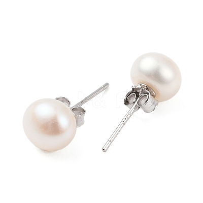 Natural Pearl Round Bead Stud Earrings EJEW-E298-01D-01P-1
