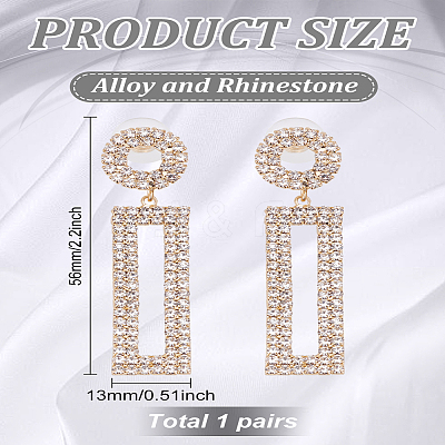 1 Pairs Brass Rhinestone Ring with Rectangle Dangle Stud Earrings for Women EJEW-LP0001-91G-1