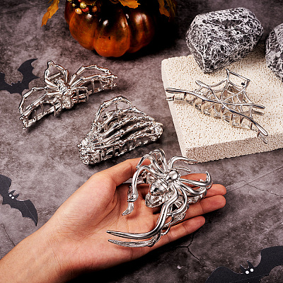 4Pcs 4 Style Halloween Alloy Claw Hair Clips for Women Girls AJEW-TA0001-90-1