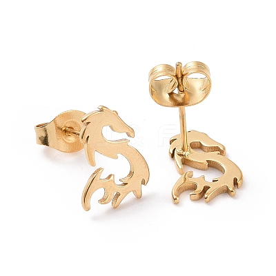 304 Stainless Steel Tiny Dragon Stud Earrings for Men Women EJEW-G318-08G-1