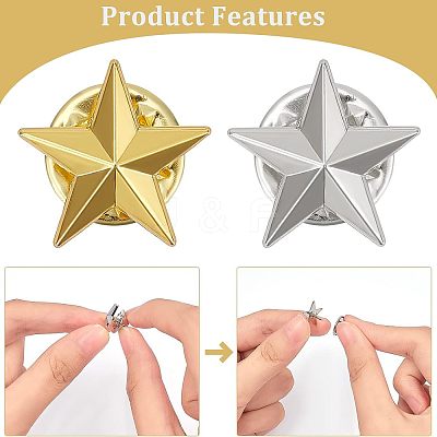 40Pcs 2 Colors Pentagram Alloy Brooch JEWB-FH0001-09-1