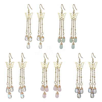Golden 304 Stainless Steel Butterfly Chandelier Earrings EJEW-JE05731-1