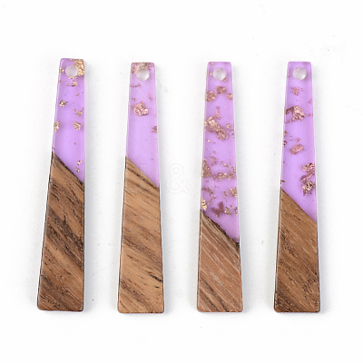 Transparent Resin & Walnut Wood Pendants RESI-S389-043A-B01-1