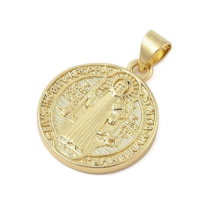 Flat Round Real 18K Gold Plated Rack Plating Brass Pendants KK-Z074-19G-04-1