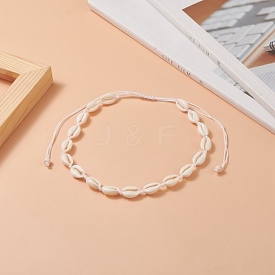 Natural Cowrie Shell & Synthetic Turquoise Braided Beaded Necklace for Women NJEW-JN04253-01-1
