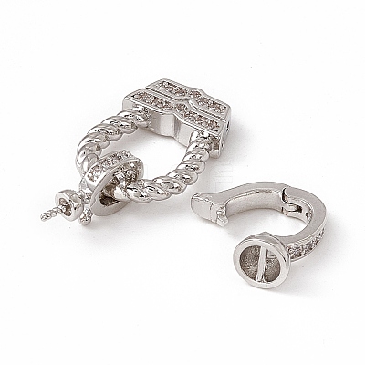 Brass Micro Pave Clear Cubic Zirconia Fold Over Clasps KK-K271-09P-1