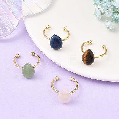 Natural Green Aventurine/Lapis Lazuli/Tiger Eye/Rose Quartz Cuff Open Rings RJEW-JR01105-1