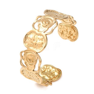 304 Stainless Steel Hollow Rose Flower Open Cuff Bangles for Women SA-CBABC9E-01G-1
