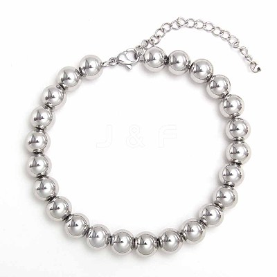 Non-Tarnish Simple Fashion Round 304 Stainless Steel Beaded Bracelets for Women UG2742-3-1