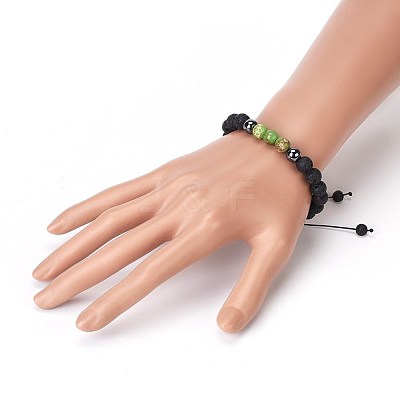 Natural Lava Rock and Non-Magnetic Synthetic Hematite Beads Braided Bead Bracelets BJEW-JB03975-04-1