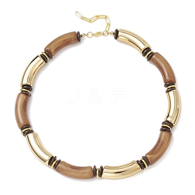 12MM Two Tone Acrylic & CCB Plastic & Coconut Curved Tube Beaded Necklaces for Women NJEW-JN05373-01-1