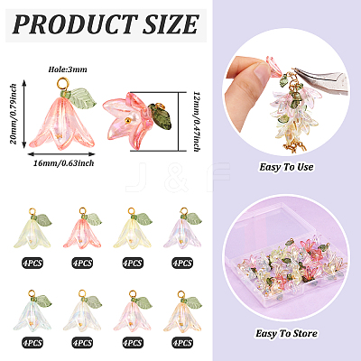 32PCS 8 Colors Transparent Acrylic Pendants PALLOY-TA0002-44-1