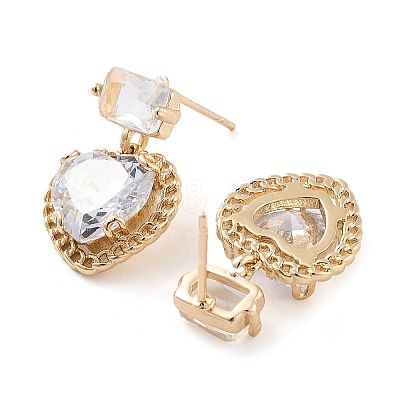 Brass with Glass Dangle Stud Earrings EJEW-Q800-13KCG-1