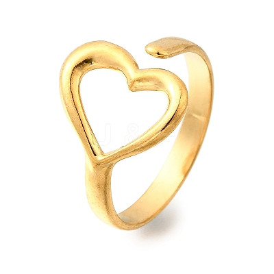 Hollow Heart 304 Stainless Steel Adjustable Open Cuff Rings for Women RJEW-M103-01B-G-1