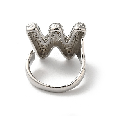 Letter Brass Micro Pave Clear Cubic Zirconia Open Cuff Ring for Women RJEW-N046-03W-P-1