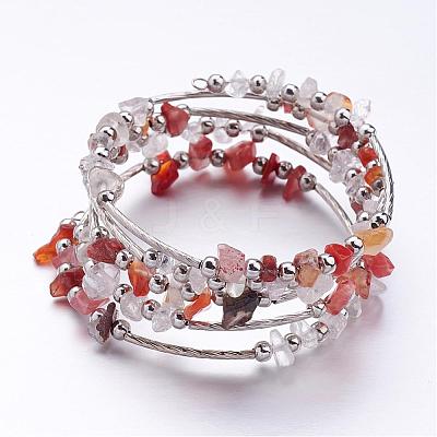 Five Loops Wrap Carnelian(Dyed) Beads Bracelets BJEW-JB02589-02-1