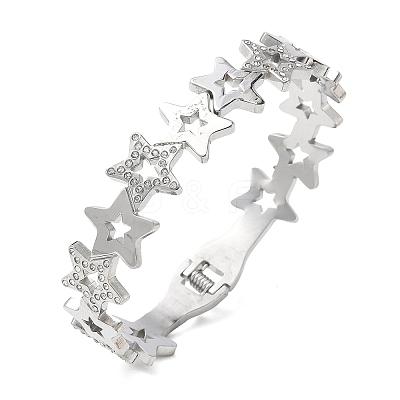 Hollow Star 304 Stainless Steel Bangles for Women BJEW-A166-01A-P-1