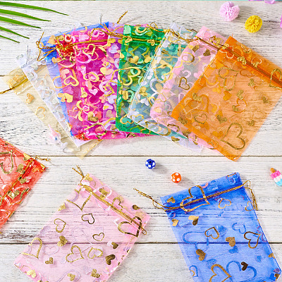 55Pcs 11 Colors Rectangle Organza Drawstring Gift Bags PAAG-TA0001-02-1