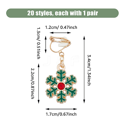 20Pairs 20 Styles Christmas Tree & Bell & Deer & Snowman Enamel Dangle Clip-on Earrings EJEW-AN0003-39-1