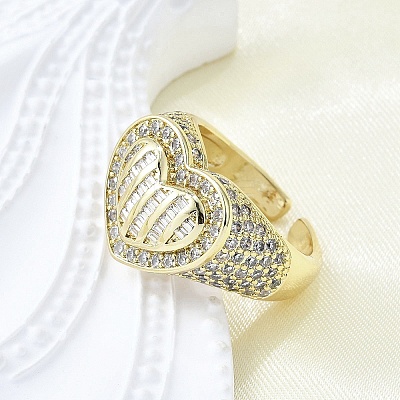 Brass Micro Pave Clear Cubic Zirconia Cuff Rings for Women RJEW-G347-01G-1