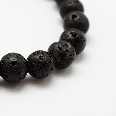 Natural Lava Rock Round Beads Stretch Bracelets BJEW-G550-07-4mm-1
