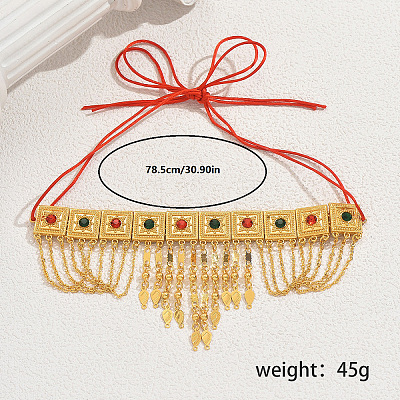 Ramadan & Eid Mubarak Brass Middle Eastern Square Tassel Choker Necklaces for Women's Party Accessories QC1236-1