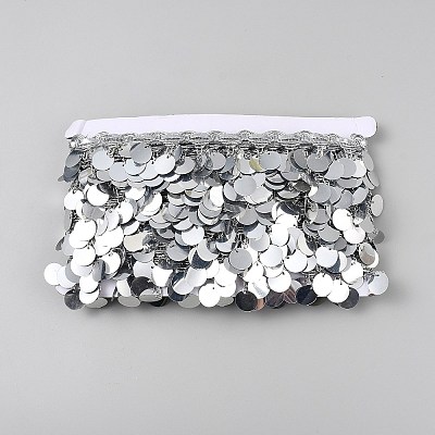 10 Yards Polyester Fringe Lace Trim Sequins Ribbon OCOR-WH0070-188-1