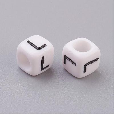 White Letter L Acrylic Cube Beads X-PL37C9308-L-1