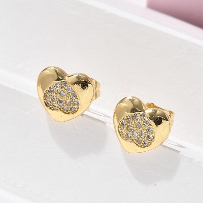 Brass Micro Pave Clear Cubic Zirconia Stud Earrings EJEW-D305-13G-1