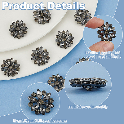 10Pcs Alloy Rhinestone Shank Buttons BUTT-FG0001-41D-1