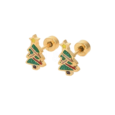 Christmas 304 Stainless Steel Stud Earrings EJEW-A144-01A-G-1