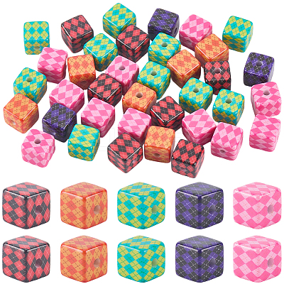 40Pcs Printed Opaque Acrylic Beads MACR-PA0001-86-1