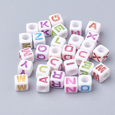 Large Hole Colorful Acrylic Letter European Beads SACR-Q104-02-1