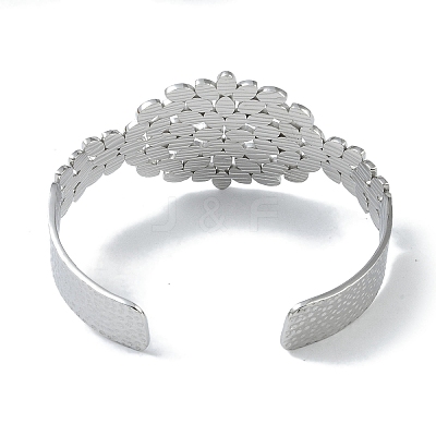 Non-Tarnish 304 Stainless Steel Oval Leaf Open Cuff Bangles for Women BJEW-U002-09P-1