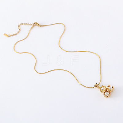 3Pcs Minimalist Stainless Steel Pave Imitation Pearl Triple Round Pendant Necklaces for Women PD0842-1