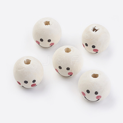 Natural Wood Printed European Beads WOOD-Q030-25-1