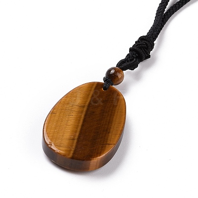 Adjustable Natural Mixed Gemstone Teardrop with Spiral Pendant Necklace with Nylon Cord for Women NJEW-L171-04-1