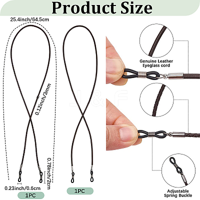 2Pcs 2 Styles Cowhide Neck Strap for Eyeglasses AJEW-CL0004-76A-1